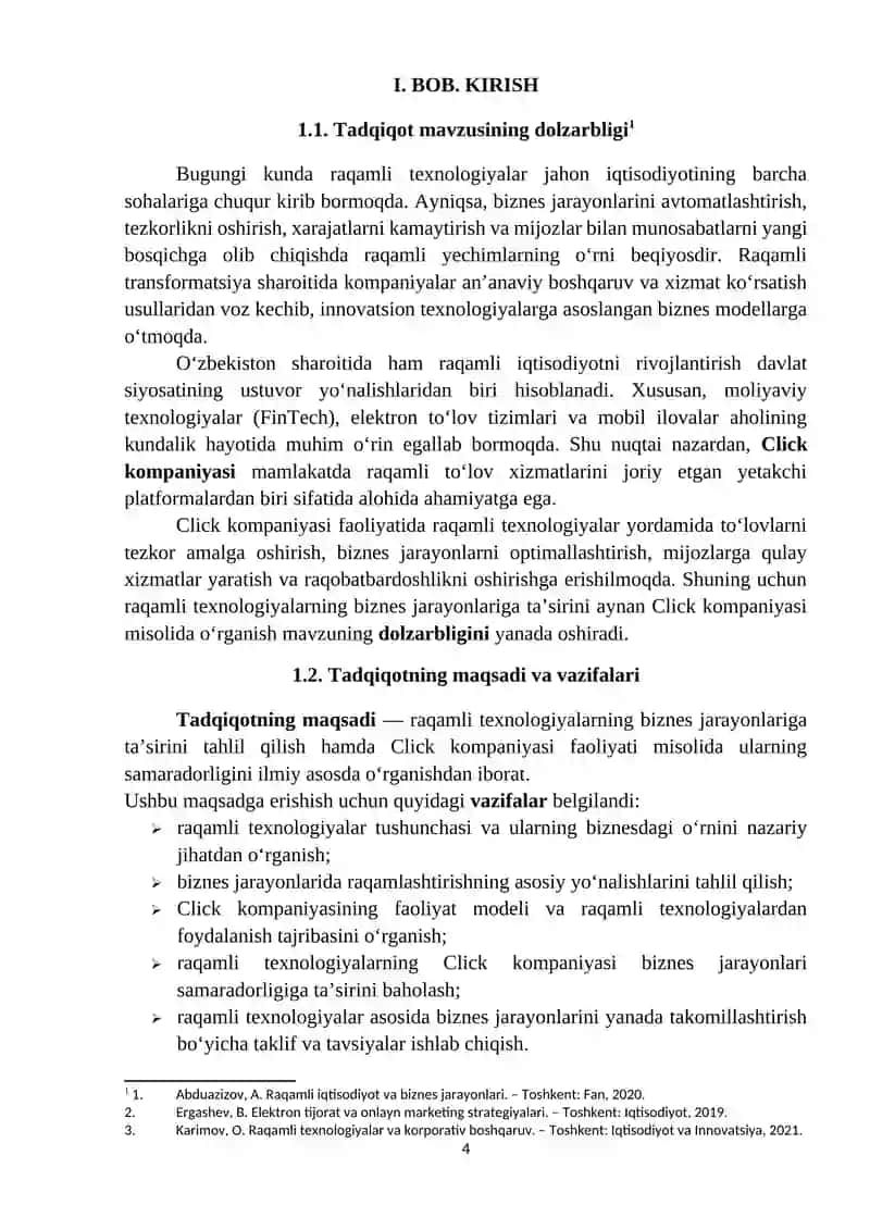 TADQIQOT ISHI. Raqamli texnologiyalarning biznes jarayonlariga ta'siri 4