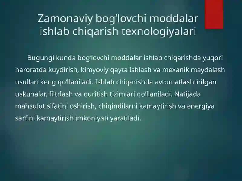Bog'lovchi moddalarni ishlab chiqarishni rivojlanishi. Gips mahsulotlari, ularning turlari va ishlatilish sohalari 4