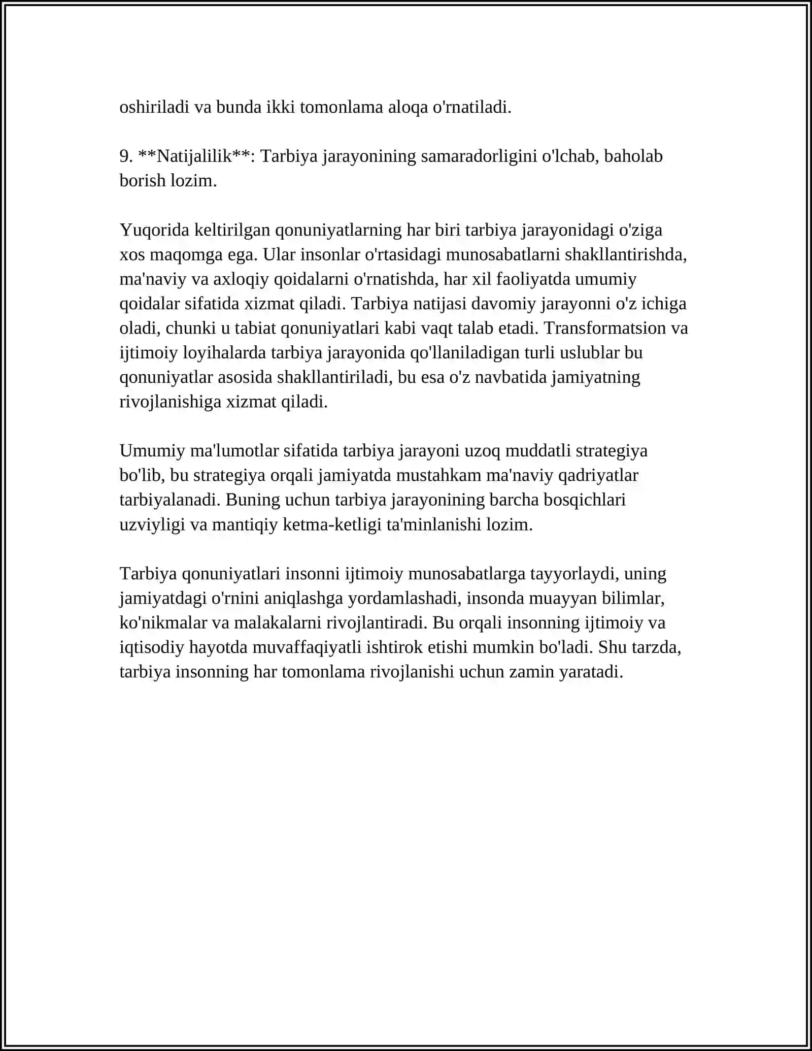 MUSTAQIL ISH Mavzu: TARBIYA QONUNIYATLARI VA TAMOYILLARI 4