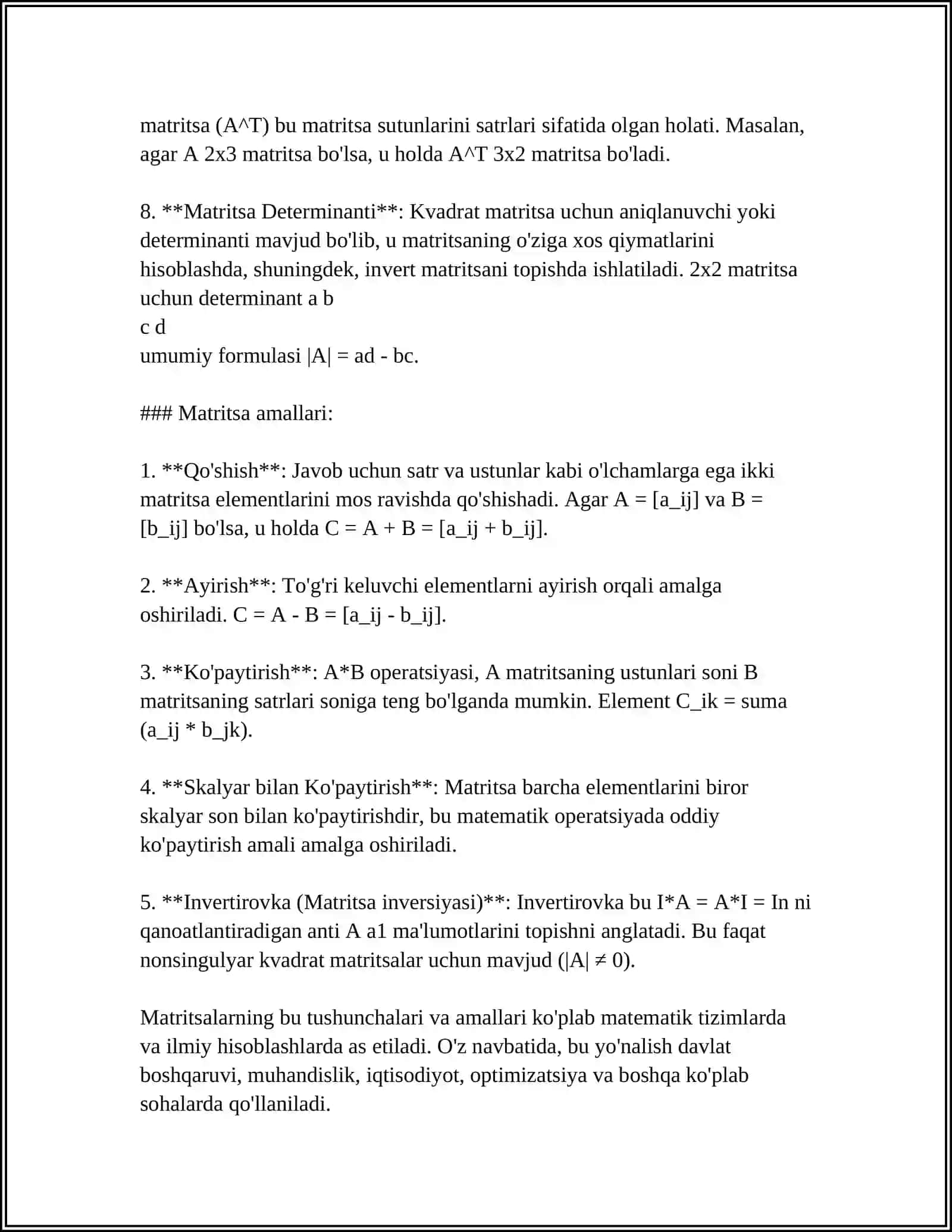 MATRITSA VA ULAR USTIDA AMALLAR 4