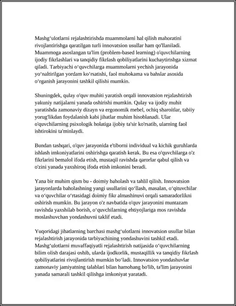 MASHGʻULOT (FAOLIYATI) GA TARBIYACHINING INNOVATSIYON YONDOSHUVI 4