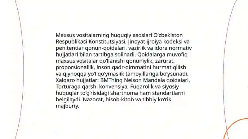 Mahkumlarga qo'llaniladigan maxsus vositalar tushunchasi, turlari, asoslari 4