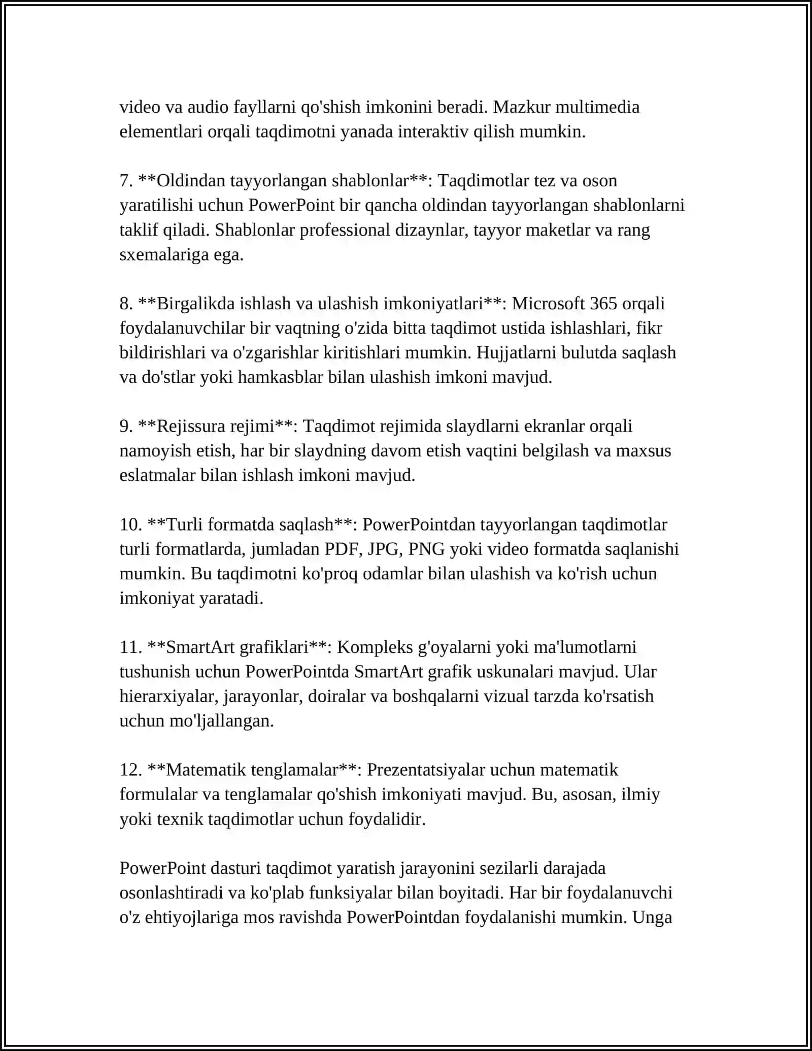 MS POWER POINTNING DASTURIY TA’MINOTI VA UNING IMKONIYATLARI PREZINTATSIYA TAYYORLASH USULLARI VA ULARGA QOʻYILADIGAN TALABLAR 4