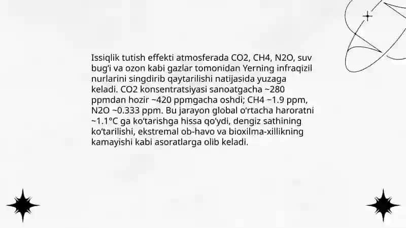 Ekologik muammolar va xavflarini mazmuni, sababi, fizik - kimyoviy asoslar doirasi ( masshtabi) va asoratlar bayoni 4