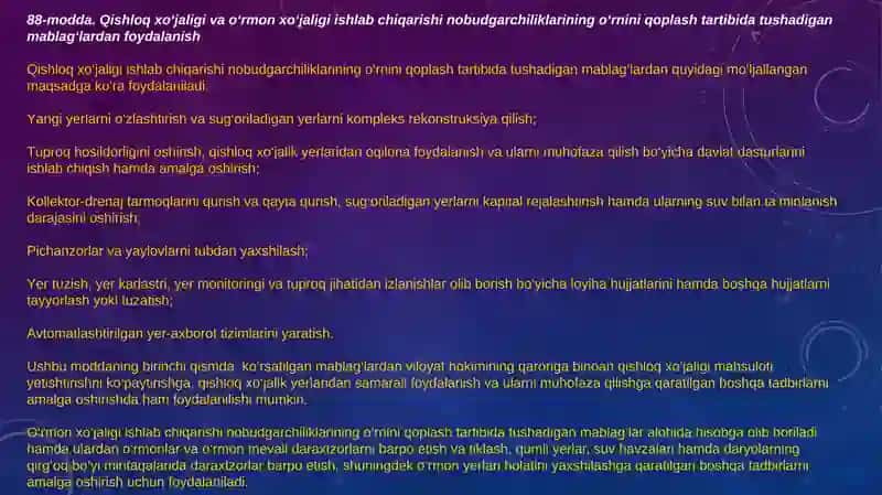 O’zbekiston respublikasi Yer kodeksining 87-90 moddalarini o’rganish 4