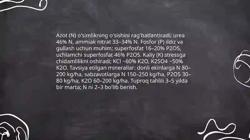Tuproq tahlili va o'g'it rejasi tuzish 4