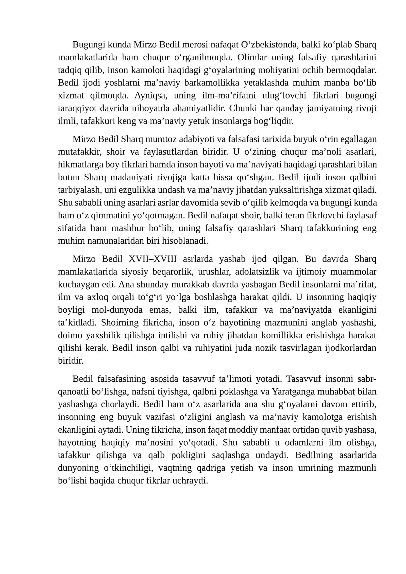 Mirzo Bedil falsafiy qarashlari bo‘yicha esse yozish 4