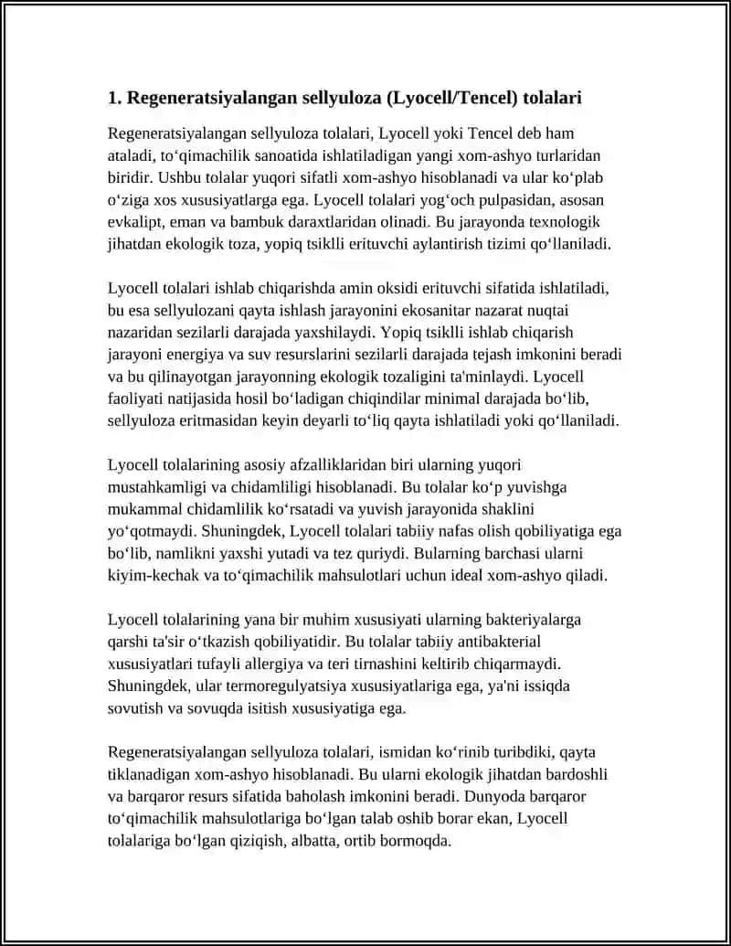 Regeneratsiyalangan sellyuloza (Lyocell/Tencel) tolalari 4