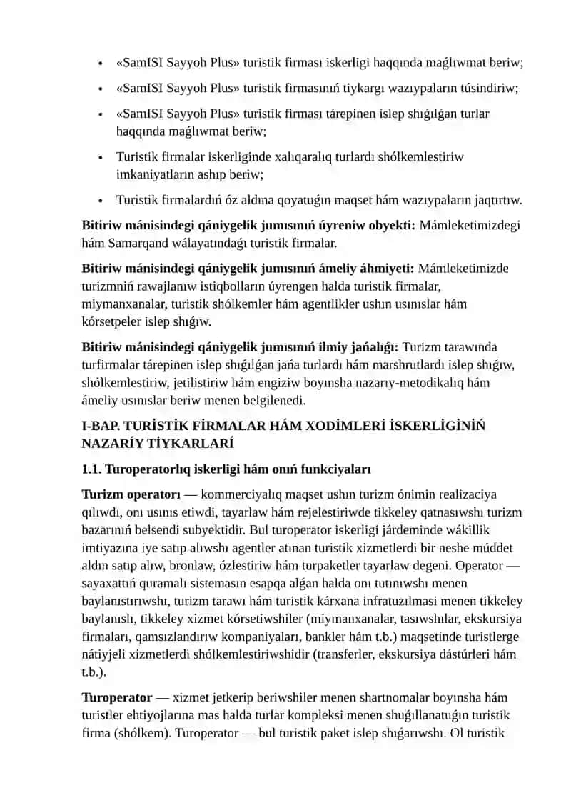 TURİSTİK FİRMАLАR HÁM XODİMLERİ İSKERLİGİNİŃ NAZARÍY TİYKАRLАRÍ 4
