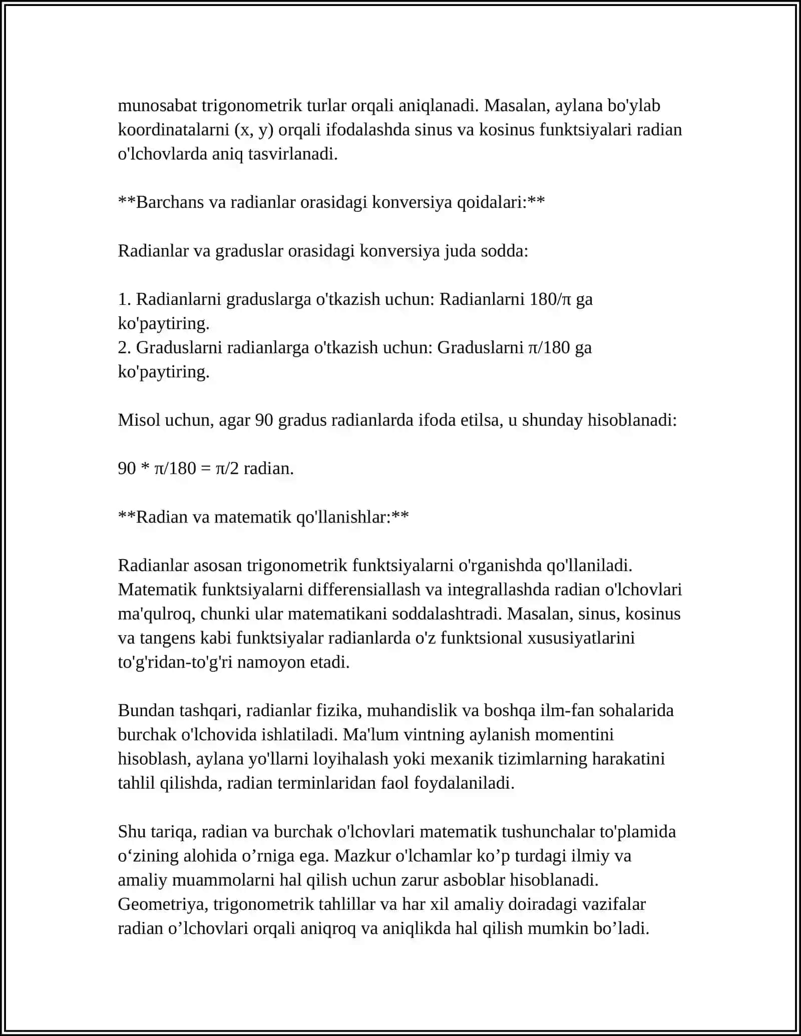Burchakning Radian o'lchovi 4