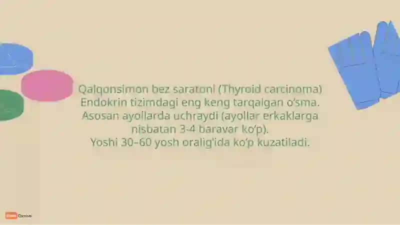 Qalqonsimon bez saratoni (Thyroid carcinoma) Endokrinologiya fanidan tayyorlagan darsi 4