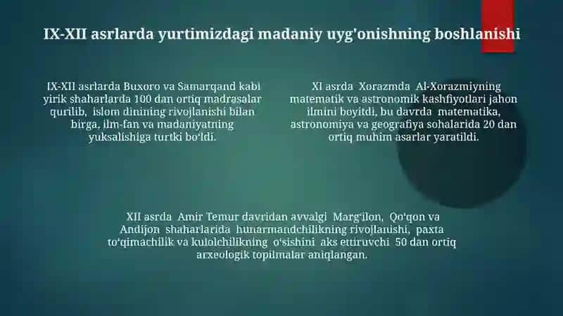 IX-XII asrlar madaniyati: yangi g'oyalar va ijod namunalari 4