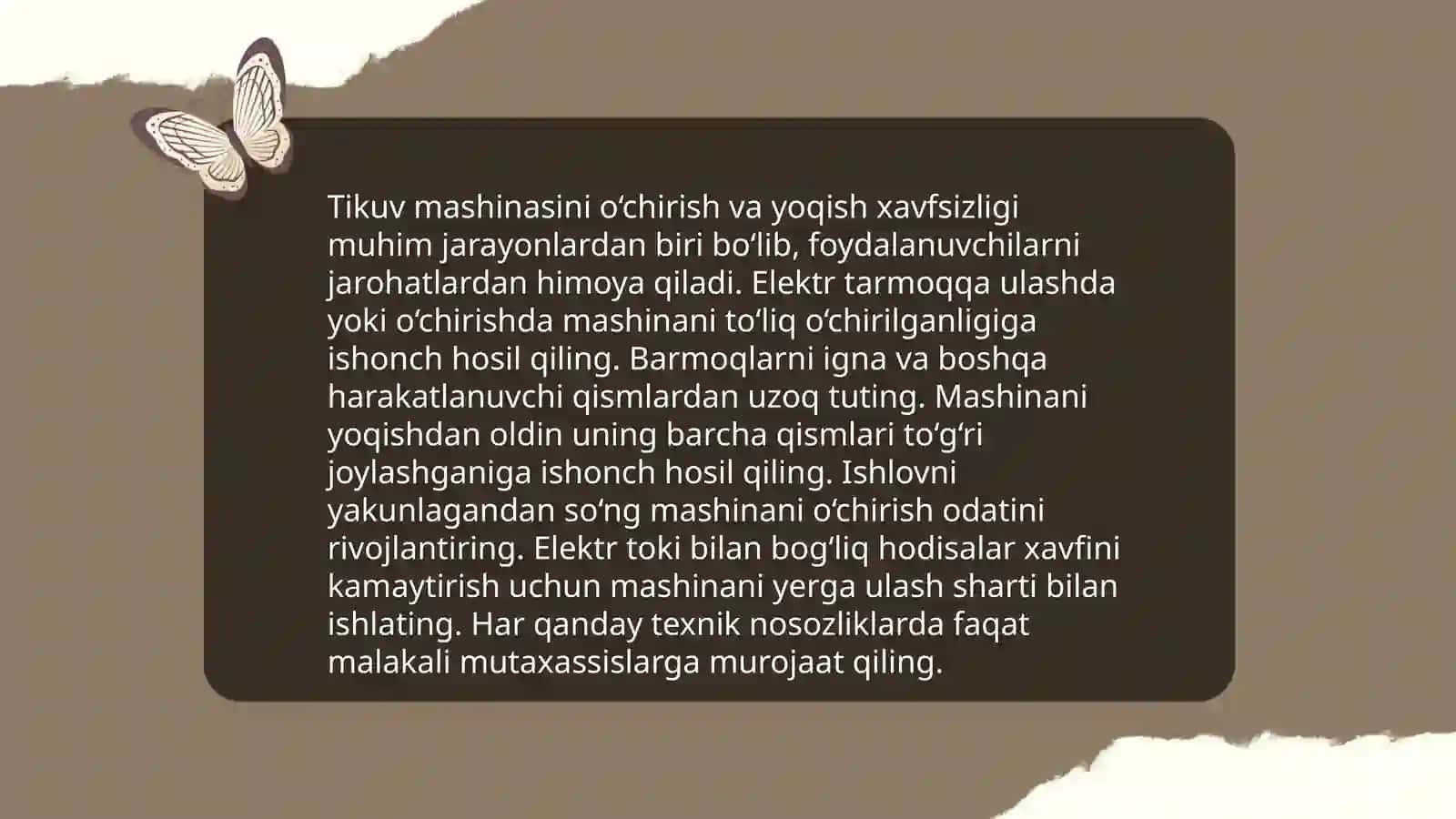 Tikuvchilik mashinalarini ishlatish va ta'mirlashda texnika xavfsizligi 4