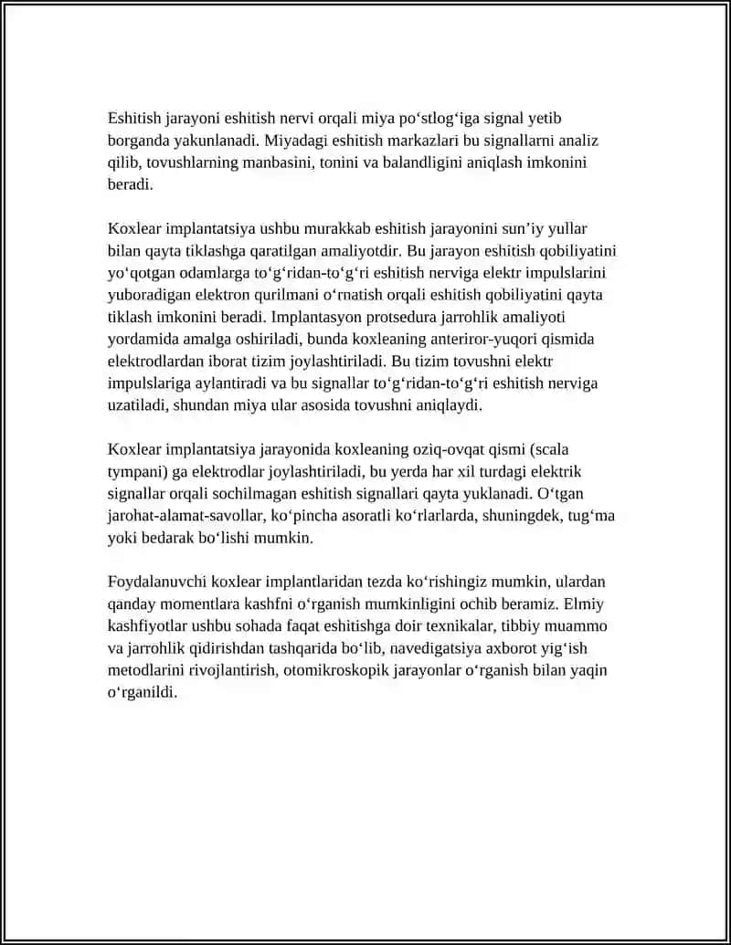 ESHITISH BIOFIZIKASI ELEMENTLARI KOXLEAR IMPLANTATSIYA ASOSLARI 4