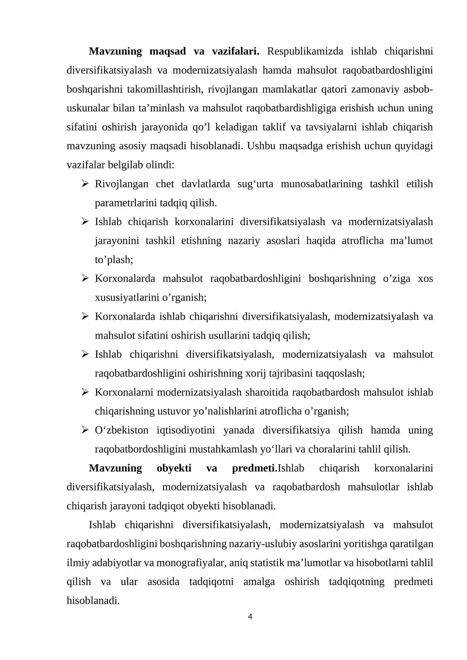 ISHLAB CHIQARISH KORXONALARINI MODERNIZATSIYALASH VA DIVERSIFIKATSIYALASH JARAYONINING SAMARADORLIGI VA UNI RIVOJLANTIRISH TIZIMI 4