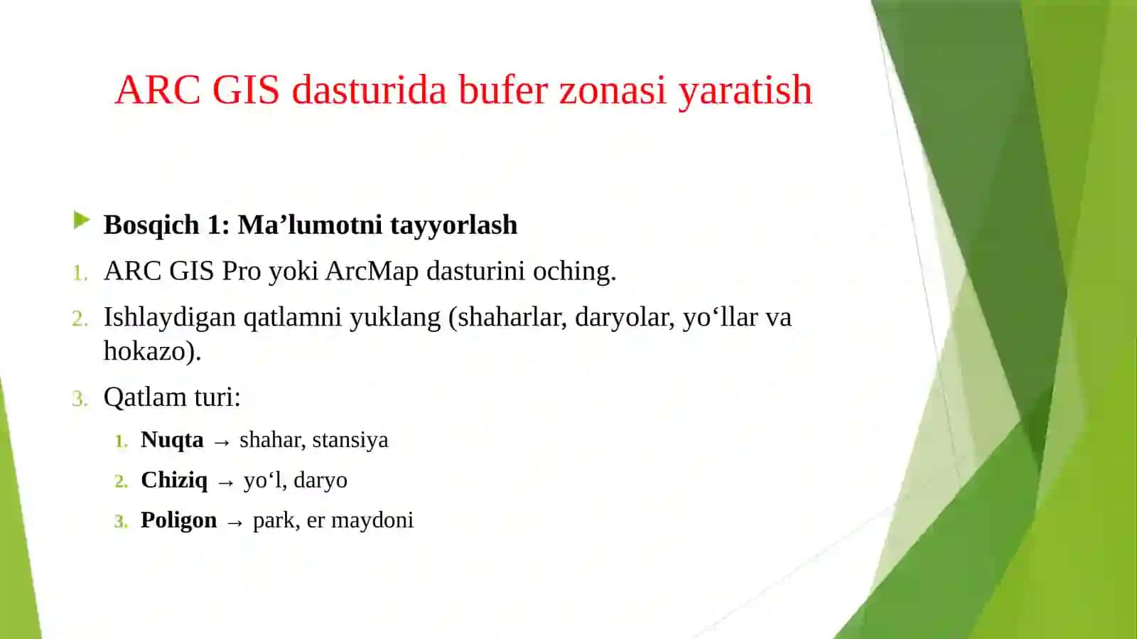 ARC gis dasturida bufer zonalar bilan ishlash 4