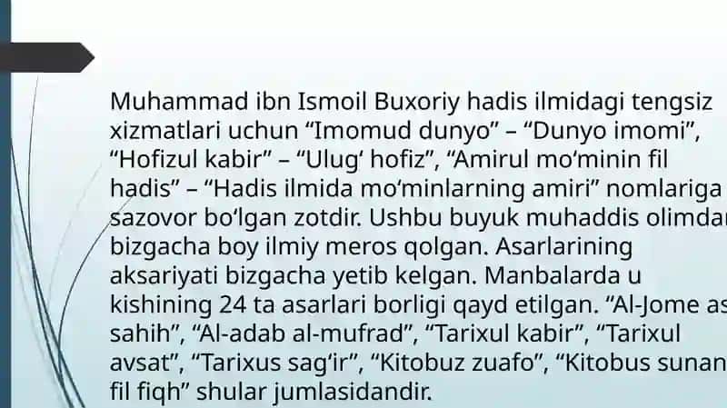 Imom Buxoriyning “Al-Adab al-mufrad” asarining konspekt qilish 4