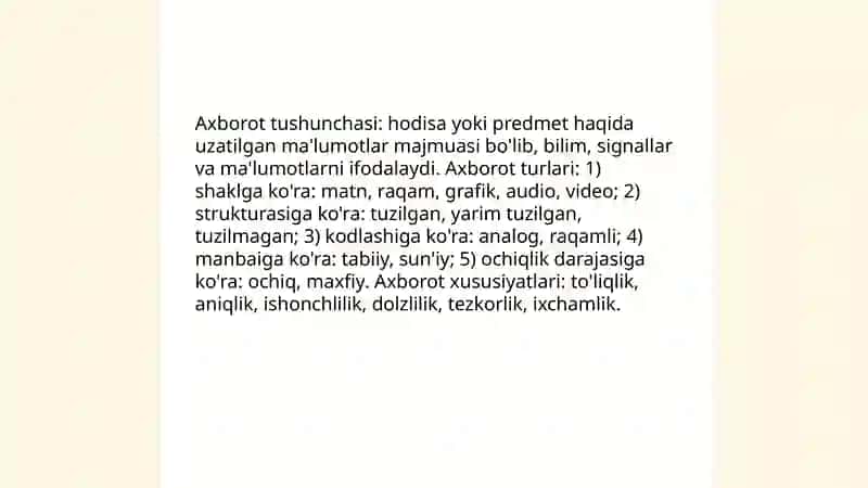 Akademik yozuv va axborot. Axborotning turlari va xususiyatlari 4