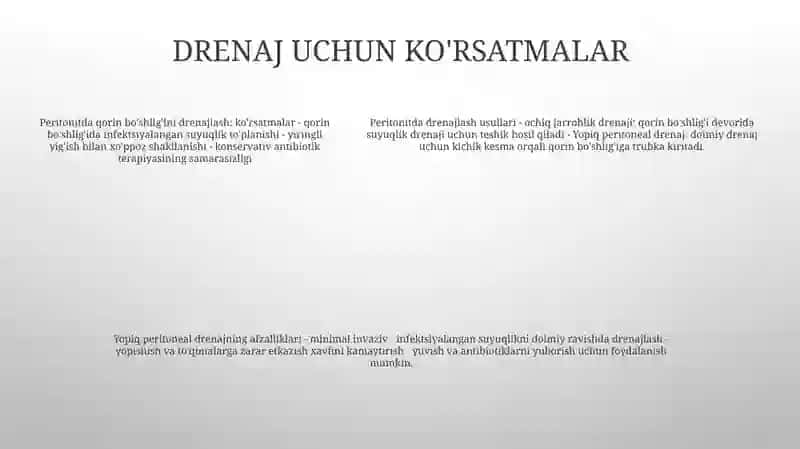 Peritonitlarda Qorin Boshliĝini Drenajlash Usullaru 4