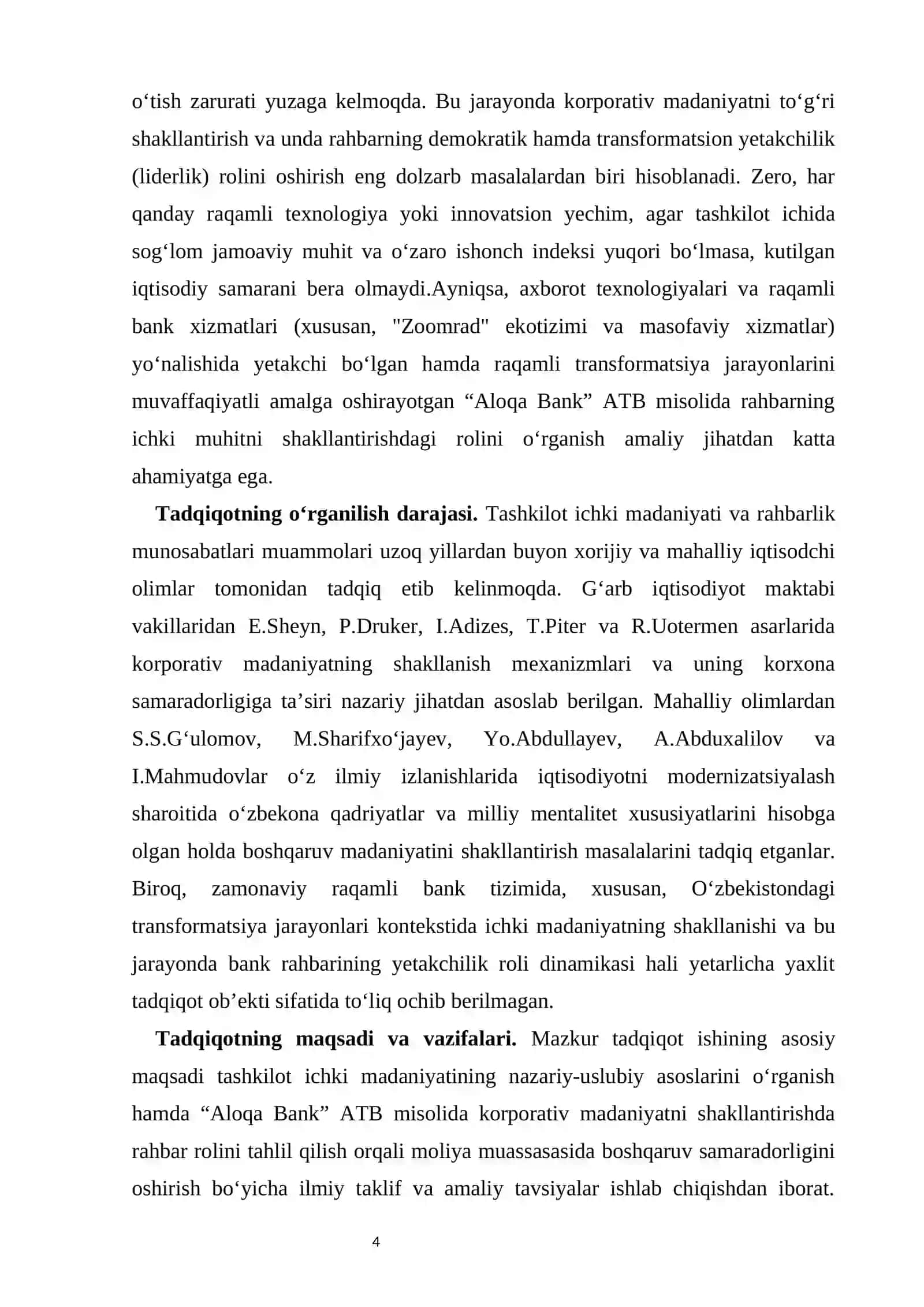 Tashkilotning ichki madaniyati va rahbarning undagi roli (Aloqa Bank misolida) 4