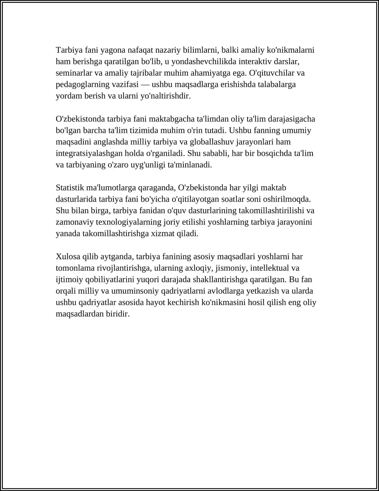 "TARBIYA FANINI O‘QITISH METODIKASI” FANINING PREMETI, MAQSAD VA VAZIFALARI" 4