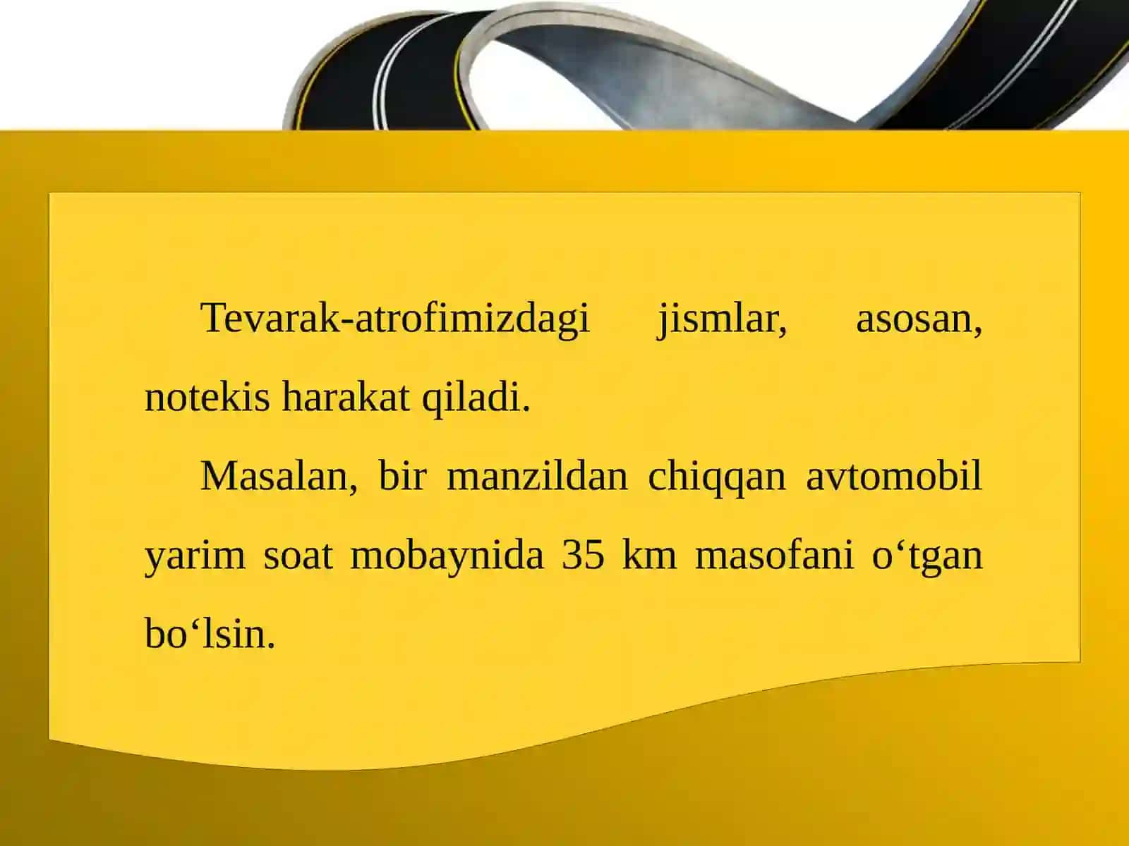 7-sinf Fizika fanidan Notekis harakatda tezlik dars ishlanma 4