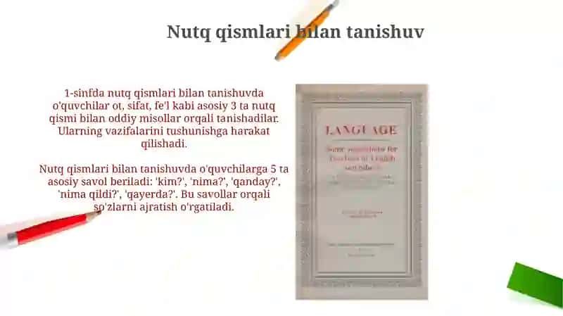 1-sinf Onatili: Lugʻat ishi, Soʻz turkumlari, Sintaksis, Punkitatsiya soʻz tarkibi va imlo qoidalari 4