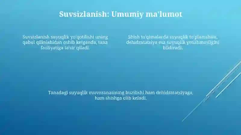 To’qima suyuqligi miqdorining o’zgarishi shish degidratatsiya 4