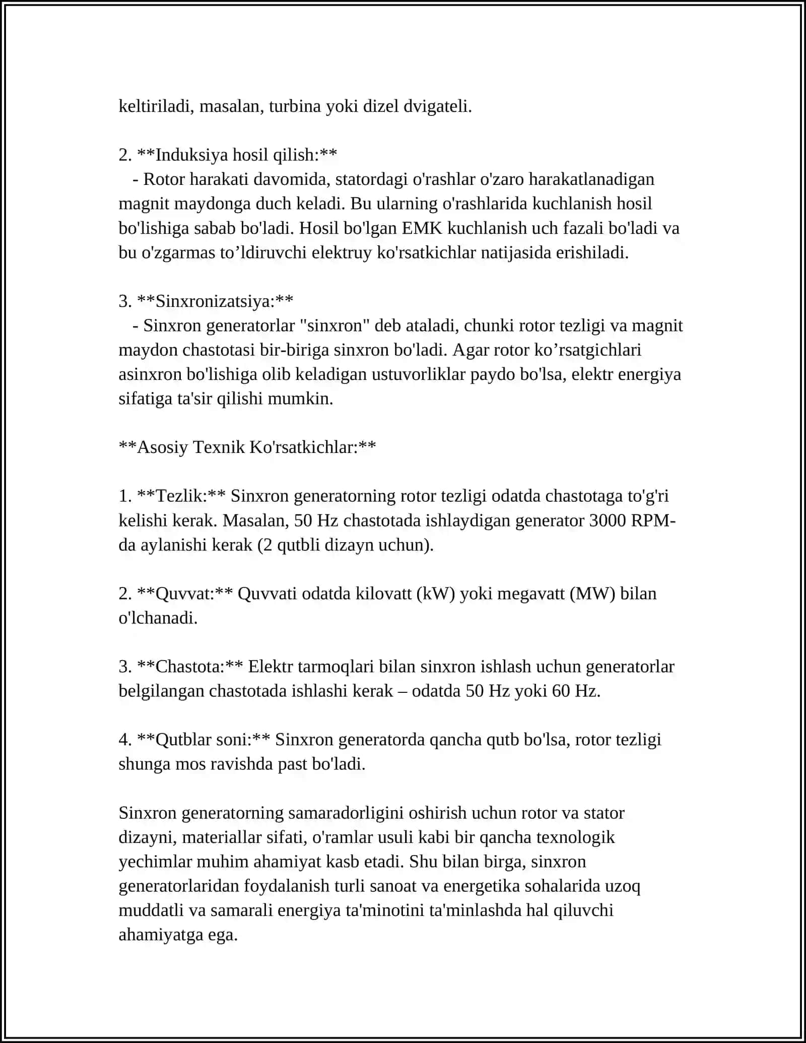 SINXRON GENERATORNING ELEKTR TARMOG'I BILAN PARALLEL ISHLASHI 4
