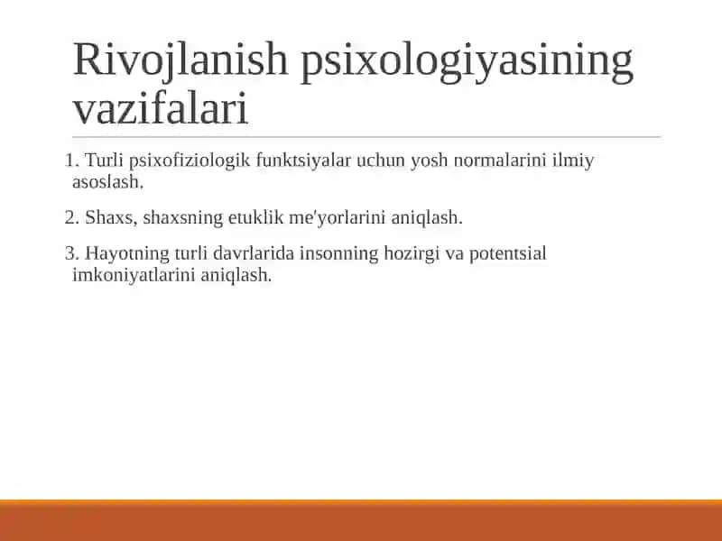 Rivojlanish psixologiyasi fanining tatqiqot sohasi va muommolari 4