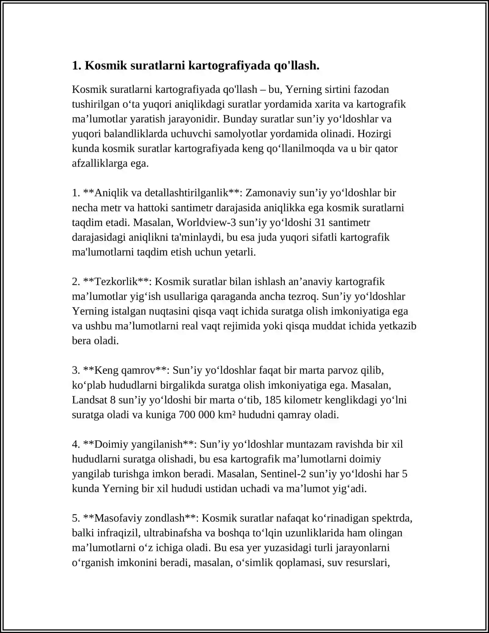 KARTOGRAFIYADA KOSMOSDAN OLINGAN SURATLARDAN FOYDALANISH 4