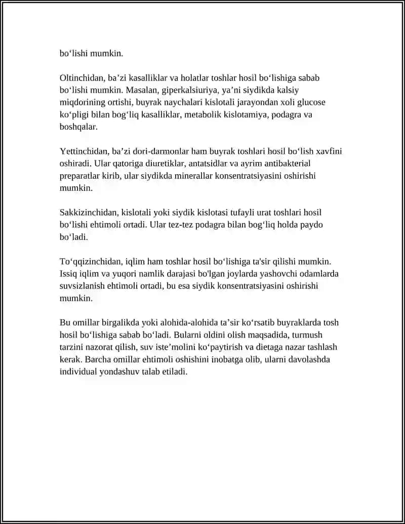 BUYRAKLARDA URAN TOSHLARIN HOSIL BULISH VA DAVOLASH YULAR 4