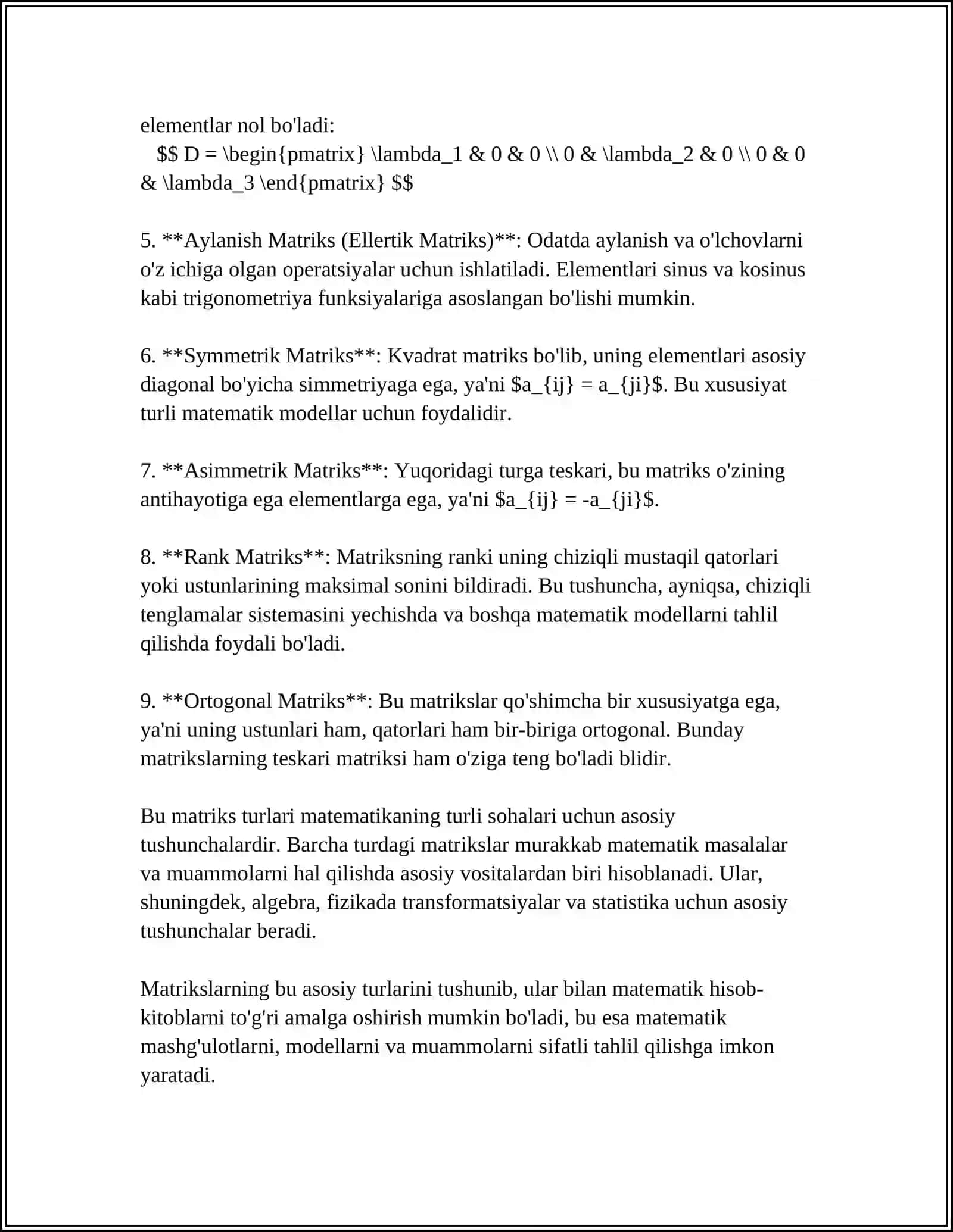 MATRITSA MA'LUMOTLAR TUZILMASI(MATRIX DATA STRUCTURE) 4