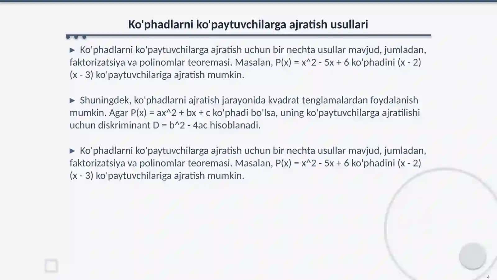 Kompleks sonlar va ko'phadlar tushunchasi 4
