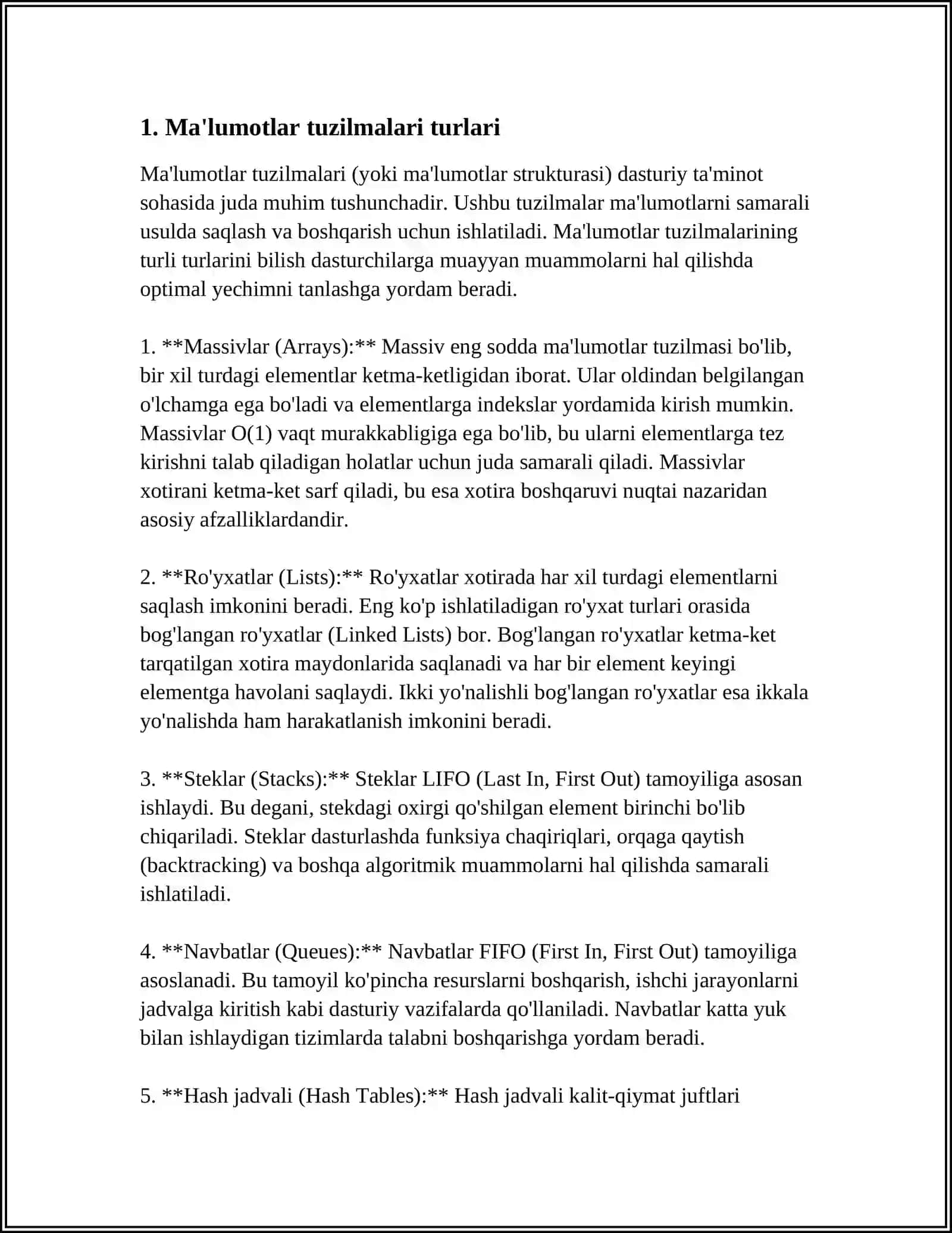 MAʼLUMOTLAR TUZILMALARI VA ULARNI TEZKOR XOTIRADA IFODALANISHI 4