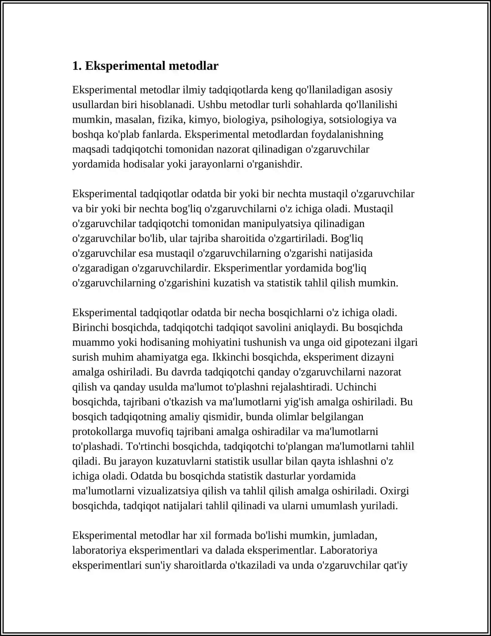 HOZIRGI ZAMON PSIXOLOGIYASINING TADQIQOT METODLARI. PSIXIKANING FILOGENETIK TARAQQIYOTI 4