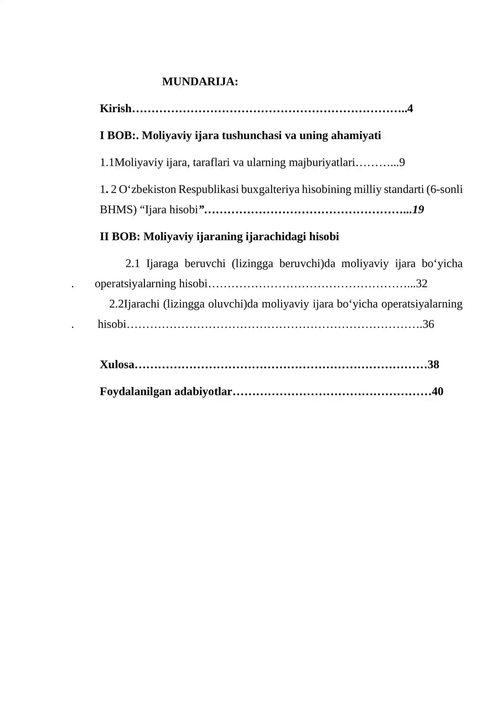 MOLIYAVIY IJARA VA UNING IJARACHIDAGI HISOBI  KURSH ISHI 4
