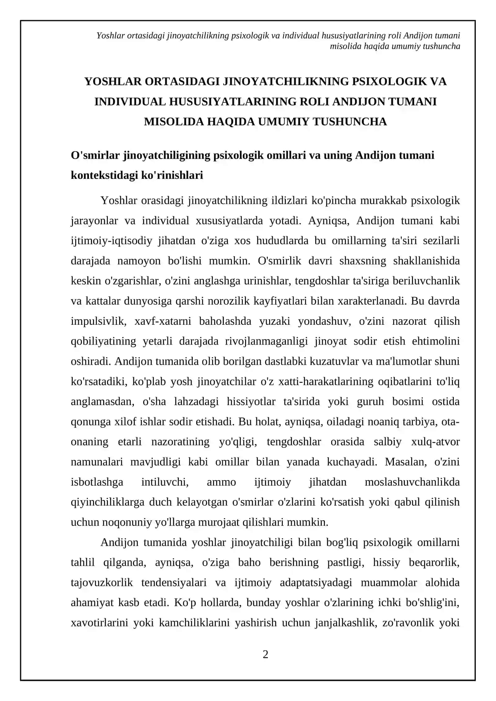 Yoshlar ortasidagi jinoyatchilikning psixologik va individual hususiyatlarining roli Andijon tumani misolida 4