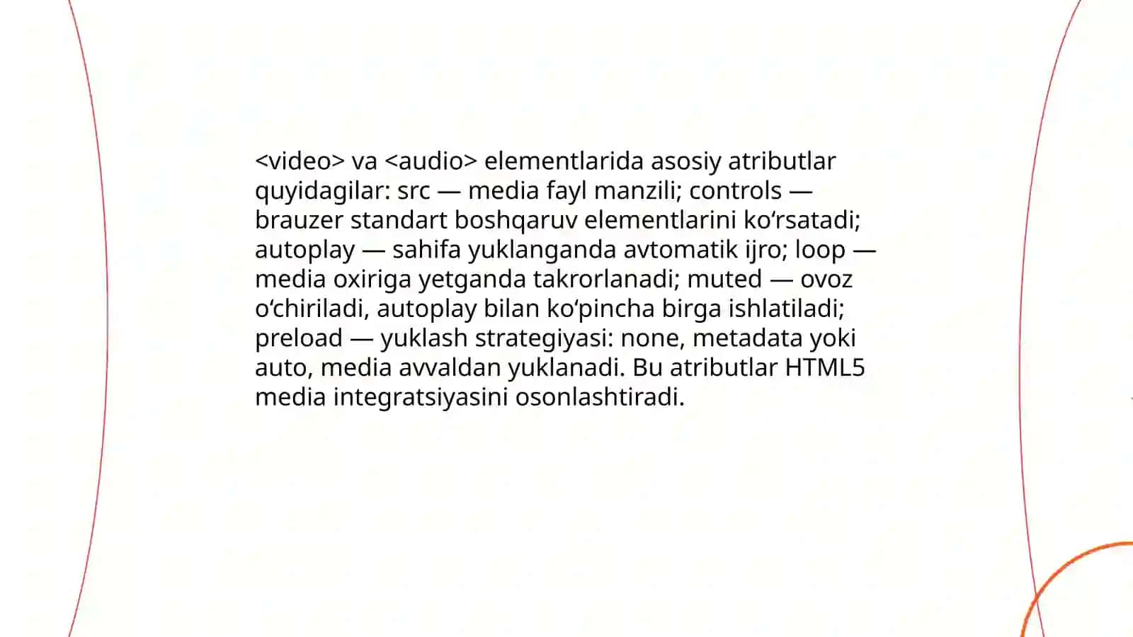 HTML5 ning yangi video va audio elementlarini ishlatish va ularni sahifalarga qòshish 4