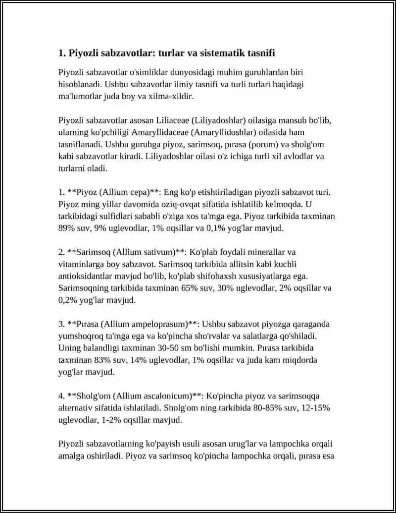 Piyozli sabzavotlar turlari va rayonlashtirilgan navlari tasnifi 4