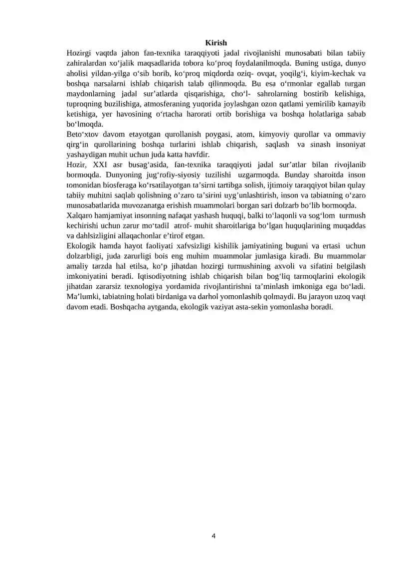 O‘quv-uslubiy qo’llanma “Ekologiya va hayot faoliyati xavfsizligi” 4