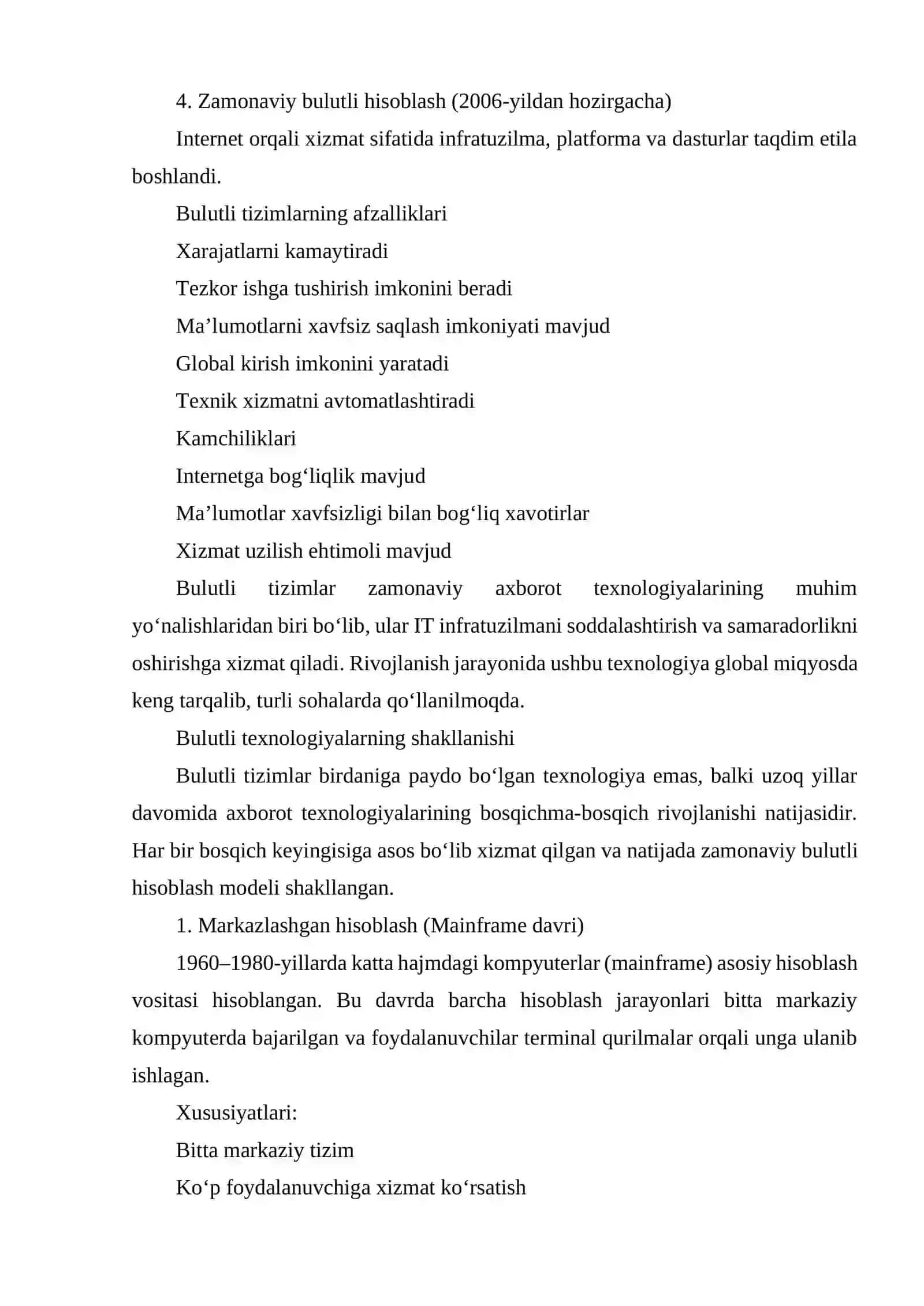 BULUTLI TIZIMLAR ARXITEKTURASI: IAAS, PAAS, SAAS DARAJALARI 4