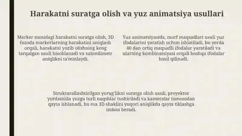 Yuz animatsiyasi va harakatni suratga olish texnologiyasi 4