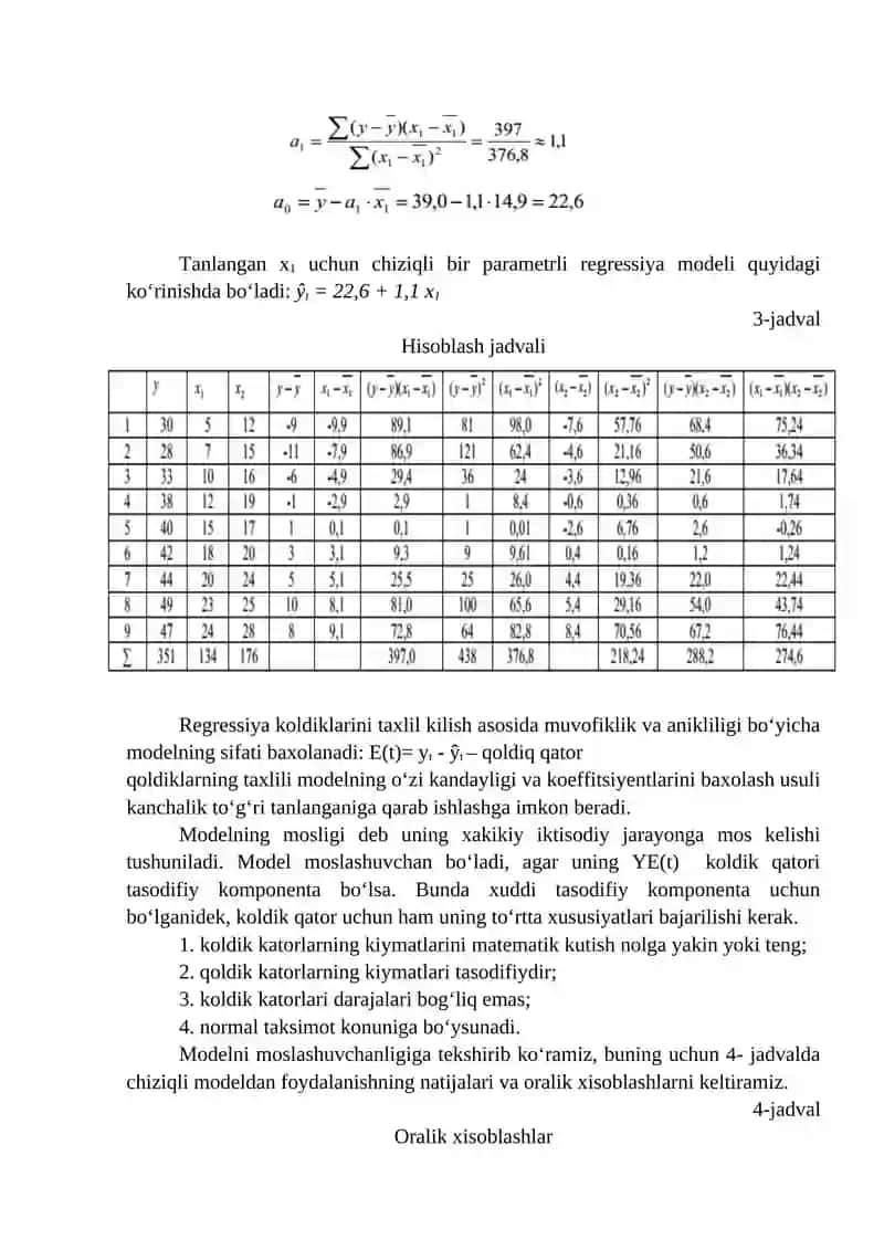 JUFT KORRELYATSION-REGRESSION TAHLILDAN FOYDALANISH 4