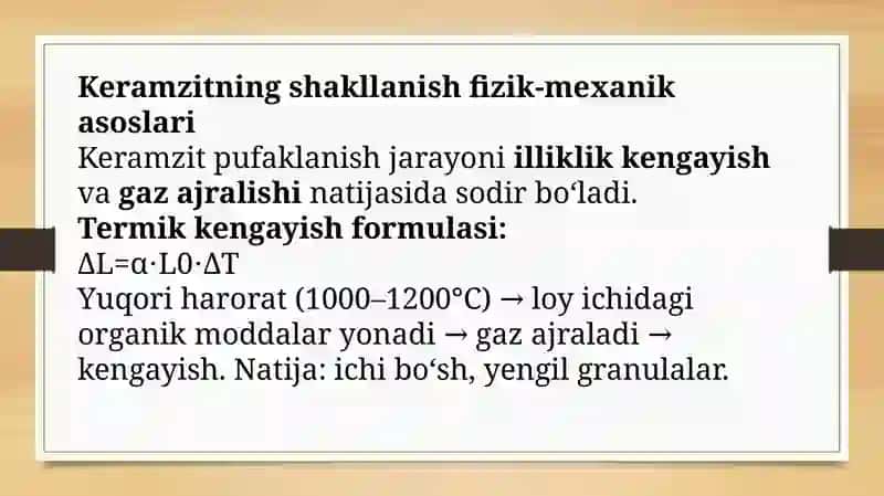 KERAMZIT MATERIALLARNI ISHLAB CHIQARISH TEXNOLOGIYASI TAQDIMOTREJASI 4