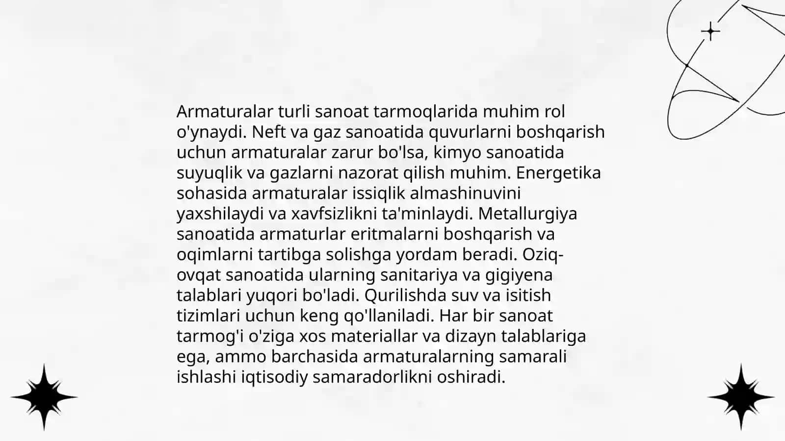 Armaturalar o'lchami va ishlatilishi 4