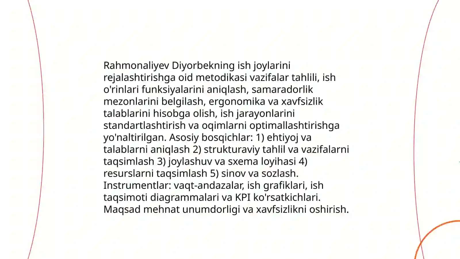Ish joylarini tashkil etish va rejalashtirish 4