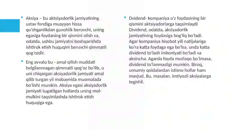 AKSIYADORLARNING HUQUQLARI ODDIY VA IMTIYOZLI AKSIYALAR 4