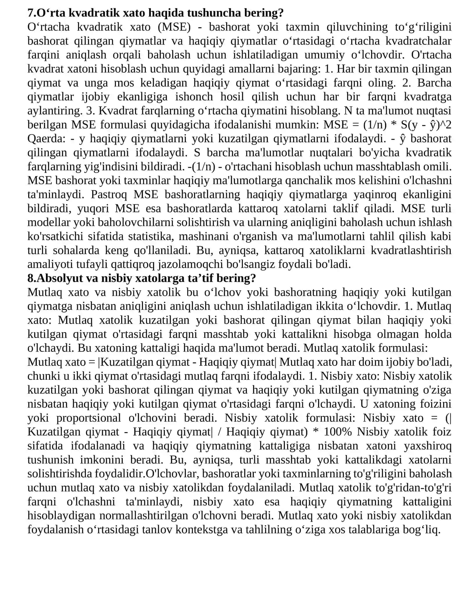 O'lchov va xato tushunchalari, xato turlari 4