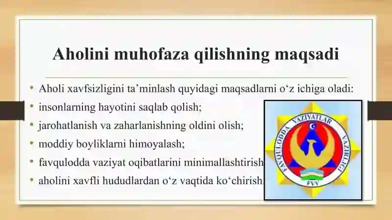 Favqulodda vaziyatlarda aholini muhofaza qilish. Jamoa himoya vositalari 4
